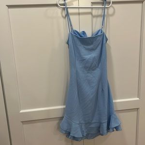 Lucy in the Sky.  light blue ruffle tie back mini dress size extra small.